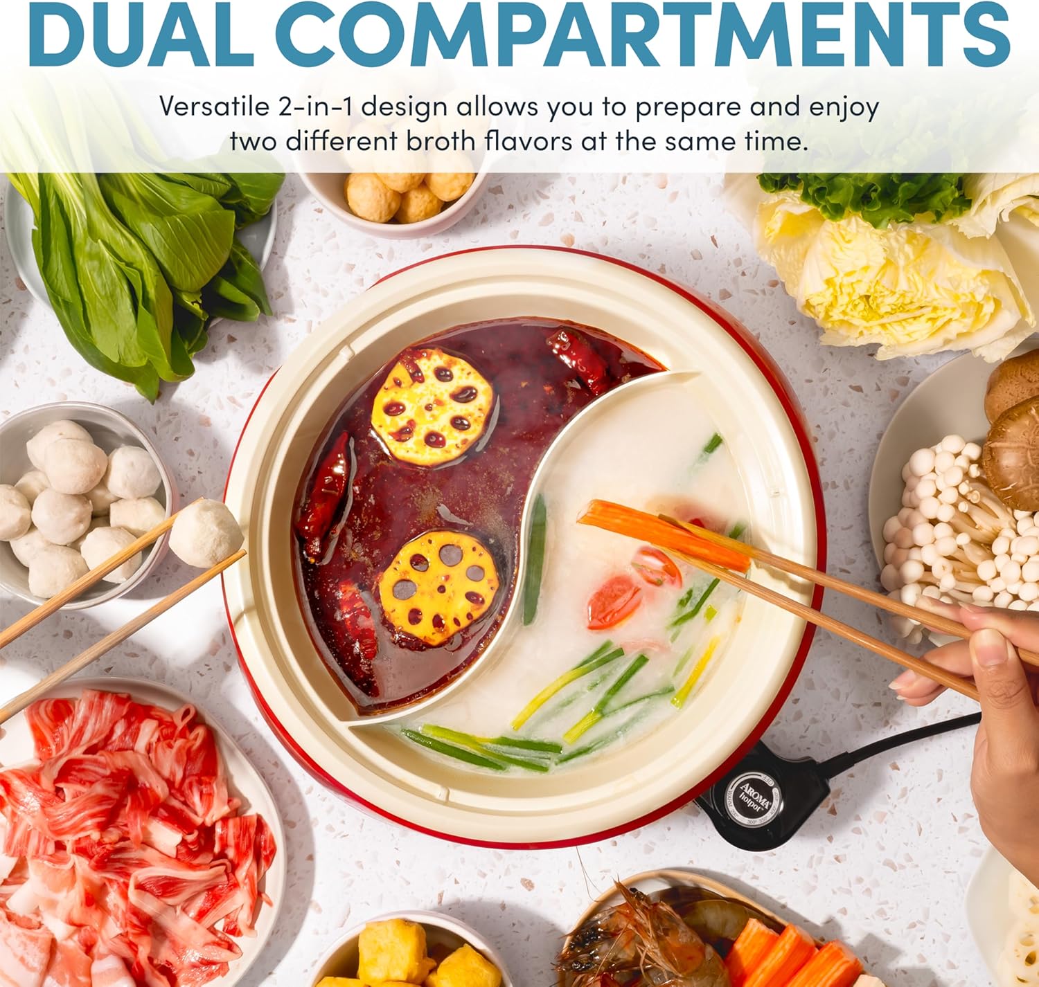 1760914001_AROMA®-Divided-Electric-Shabu-Shabu-Hot-Pot-with-PFAS-Free-Ceramic-Coated-Pot-2.5-Quarts.jpg AROMA® Divided Electric Shabu Shabu Hot Pot with PFAS-Free Ceramic-Coated Pot (2.5 Quarts) - Image 3