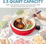 AROMA® Divided Electric Shabu Shabu Hot Pot with PFAS-Free Ceramic-Coated Pot (2.5 Quarts) - Image 6