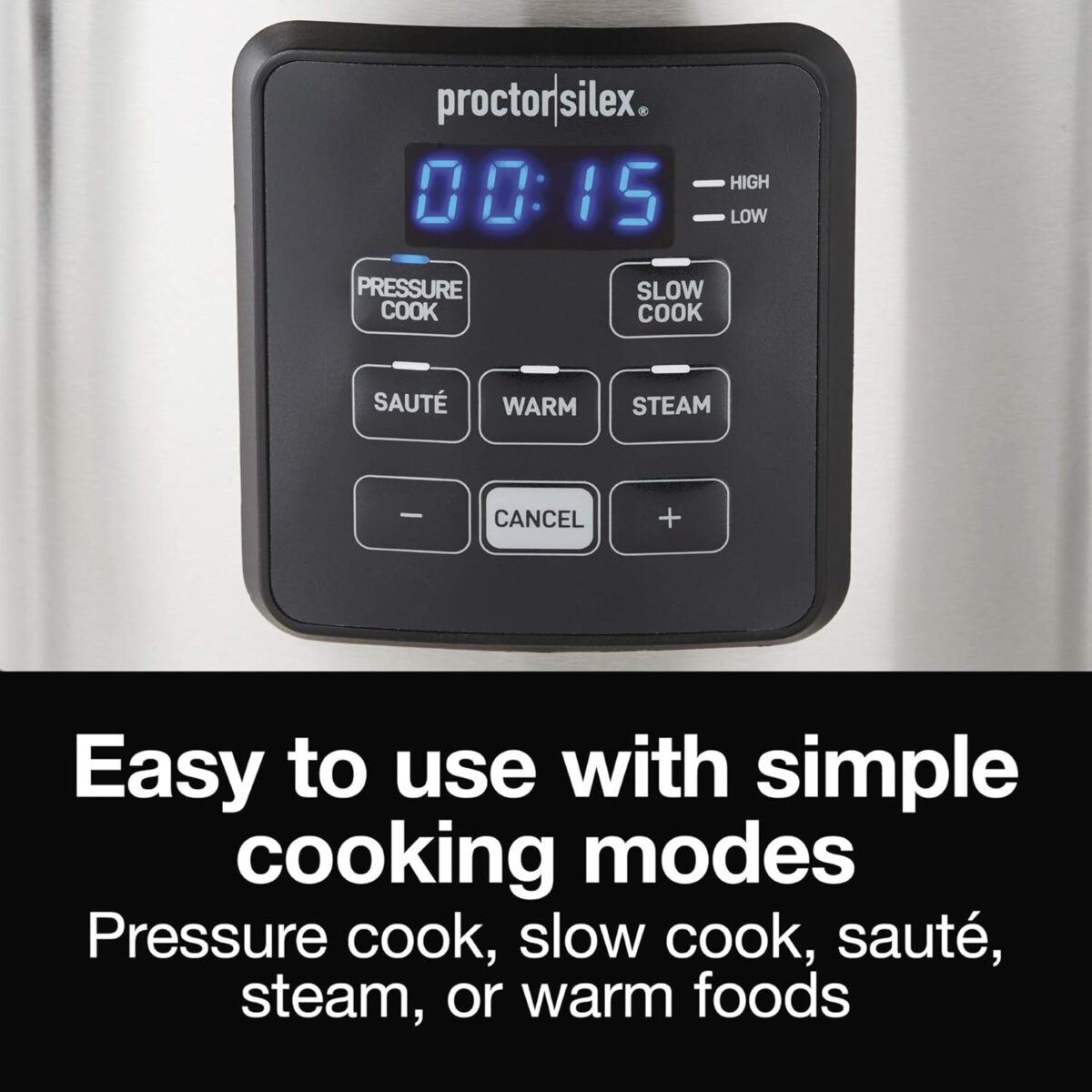 Proctor Silex Proctor-Silex Simplicity 4-in-1 Electric Pressure Cooker, 3 Quart Multi-Function With Slow Cook, Steam, Sauté, Rice, Stainless Steel (34503) - Image 4