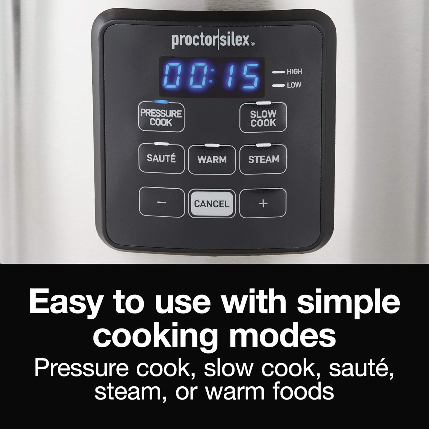 1760914386_Proctor-Silex-Proctor-Silex-Simplicity-4-in-1-Electric-Pressure-Cooker-3-Quart-Multi-Function-With-Slow-Cook-Steam-Saute-Rice-Stainless-Steel-34503.jpg Proctor Silex Proctor-Silex Simplicity 4-in-1 Electric Pressure Cooker, 3 Quart Multi-Function With Slow Cook, Steam, Sauté, Rice, Stainless Steel (34503) - Image 4
