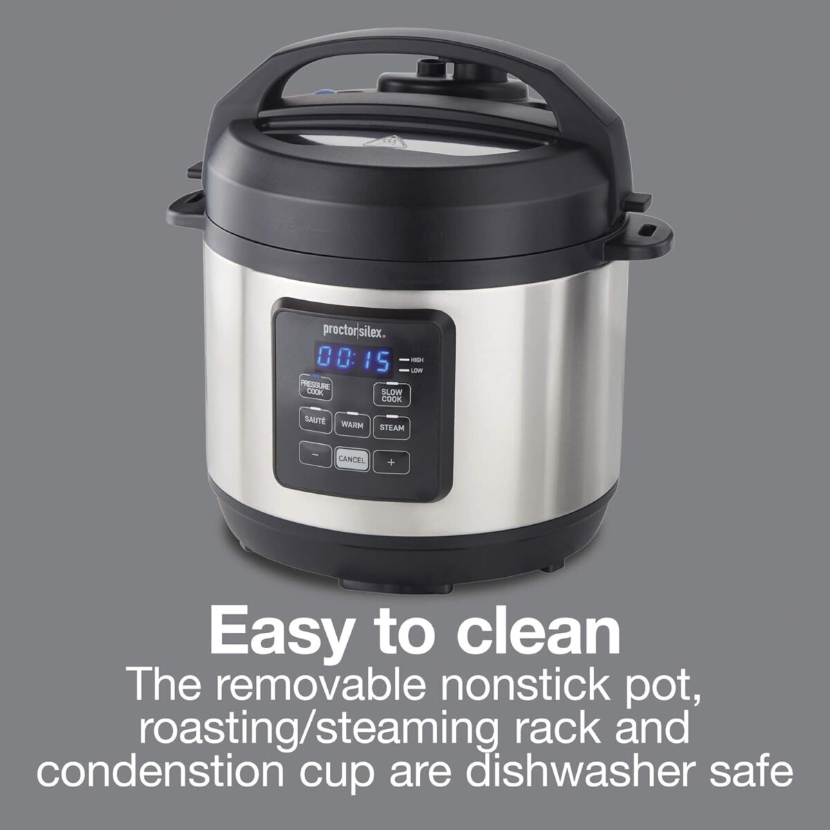 Proctor Silex Proctor-Silex Simplicity 4-in-1 Electric Pressure Cooker, 3 Quart Multi-Function With Slow Cook, Steam, Sauté, Rice, Stainless Steel (34503) - Image 8