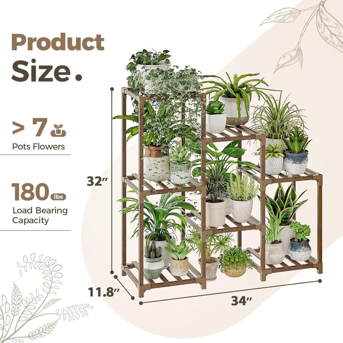 Bamworld Plant Stand Indoor Plant Shelf Outdoor Wood Plant Rack for Multiple Plants 3 Tiers Ladder Plant Holder for Living Room Patio Boho Home Decor for Gardening - Image 7