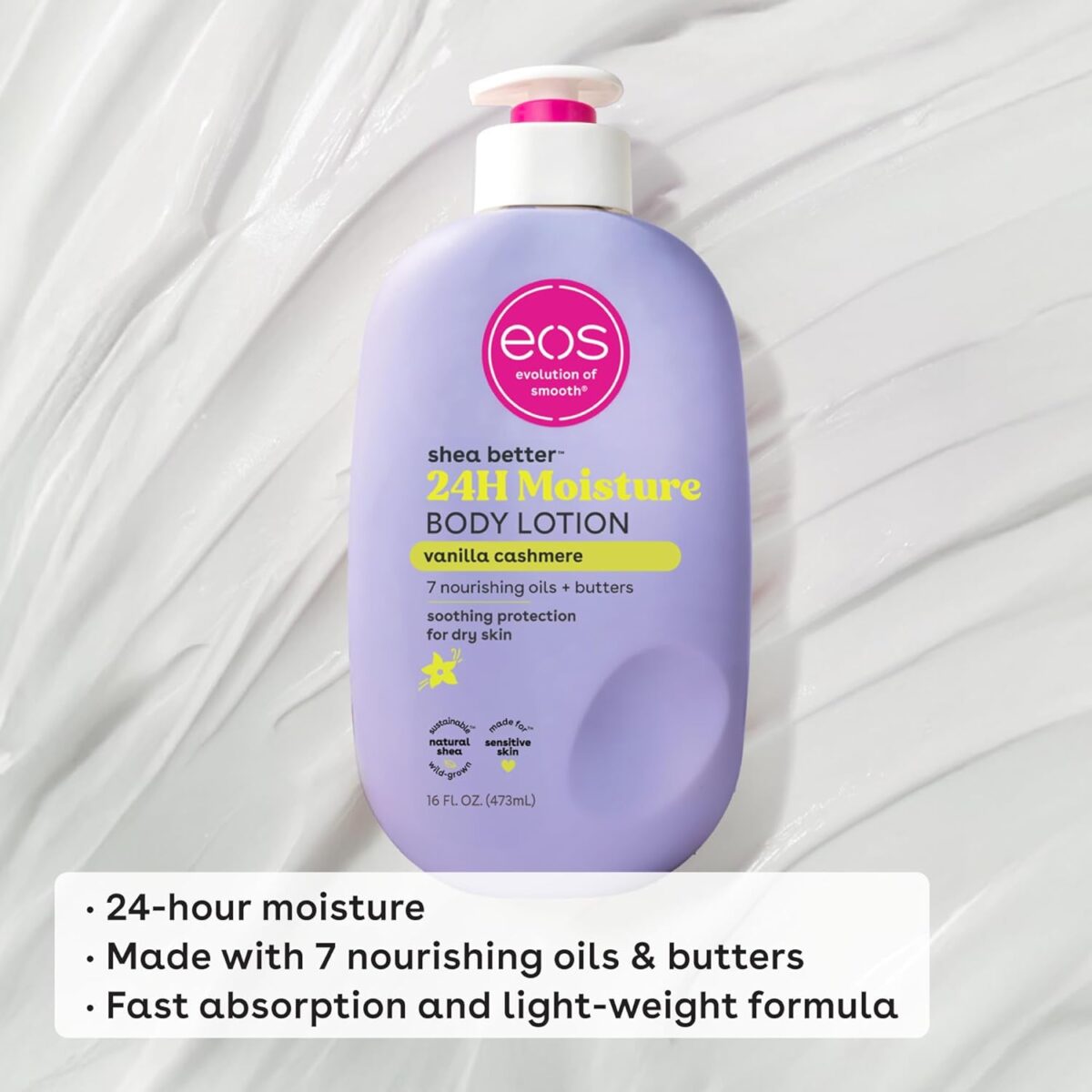 eos Shea Better Body Lotion Vanilla Cashmere, 24-Hour Moisture Skin Care, Lightweight & Non-Greasy, Natural Shea, Vegan, Vanilla Body Lotion, 16 fl oz - Image 5