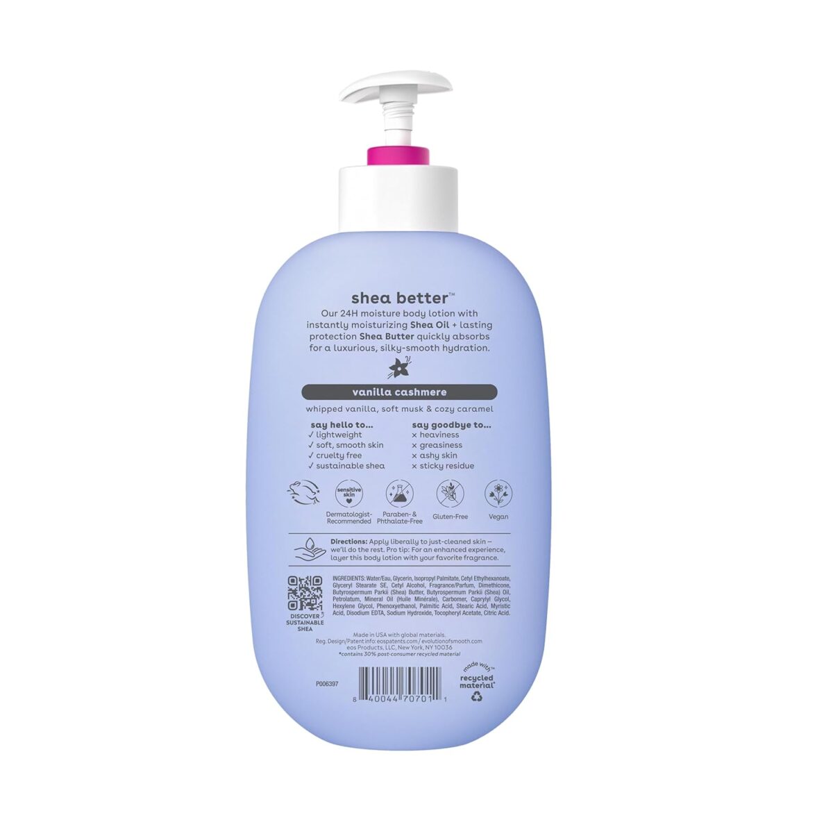 eos Shea Better Body Lotion Vanilla Cashmere, 24-Hour Moisture Skin Care, Lightweight & Non-Greasy, Natural Shea, Vegan, Vanilla Body Lotion, 16 fl oz - Image 9