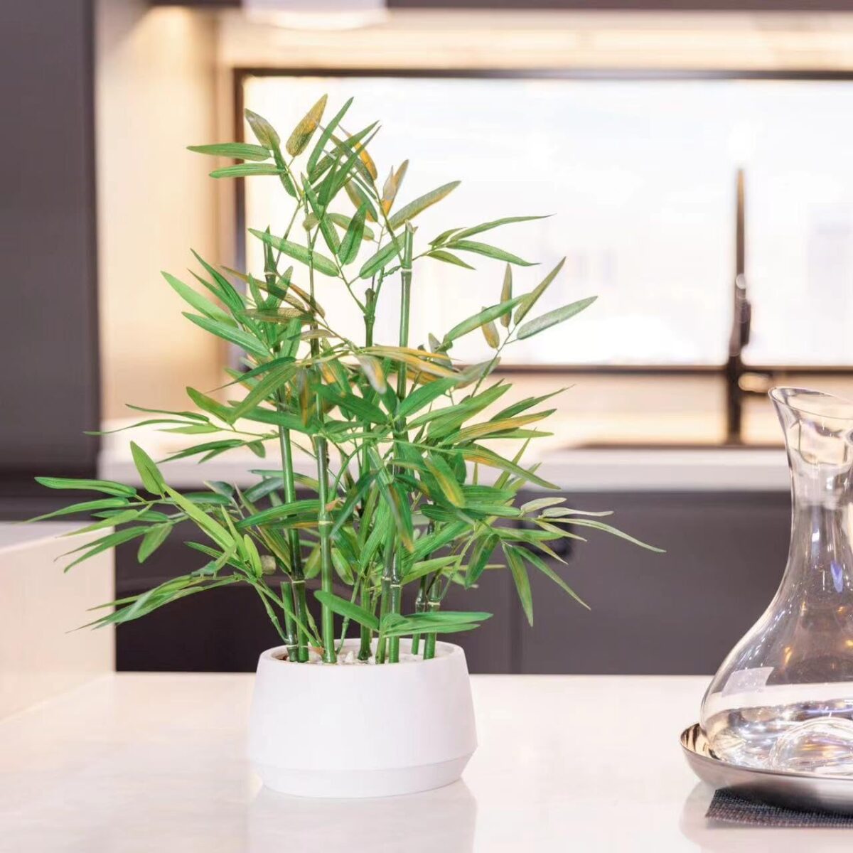 365 Blooming Decor 18 Inch Tall White Potted Faux Bamboo Plant - Luxury Artificial Bamboo in White Pot for Home, Office, Kitchen, Counter Top, Indoor Decor, Money Tree, Lucky Tree - Image 5