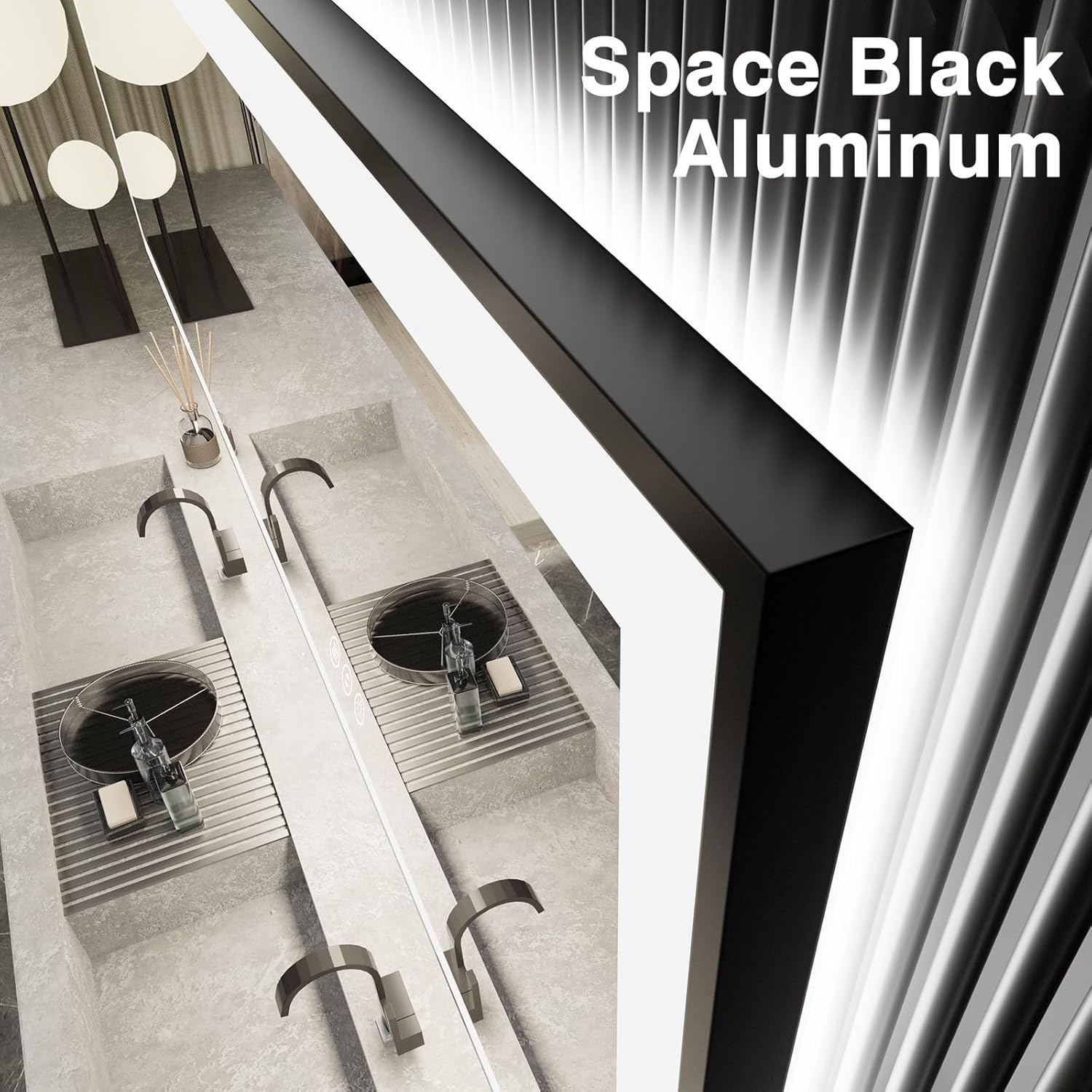 1760923872_60x30-Large-LED-Bathroom-Vanity-Mirror-Black-Aluminum-Framed-Anti-Fog-Illuminated-Stepless-Dimmable-3-Colors-Smart-HorizontalVertical.jpg 60x30 Large LED Bathroom Vanity Mirror - Black Aluminum Framed, Anti-Fog Illuminated, Stepless Dimmable, 3 Colors Smart (Horizontal/Vertical) - Image 3