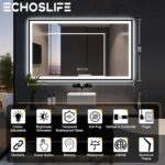 60x30 Large LED Bathroom Vanity Mirror - Black Aluminum Framed, Anti-Fog Illuminated, Stepless Dimmable, 3 Colors Smart (Horizontal/Vertical) - Image 4