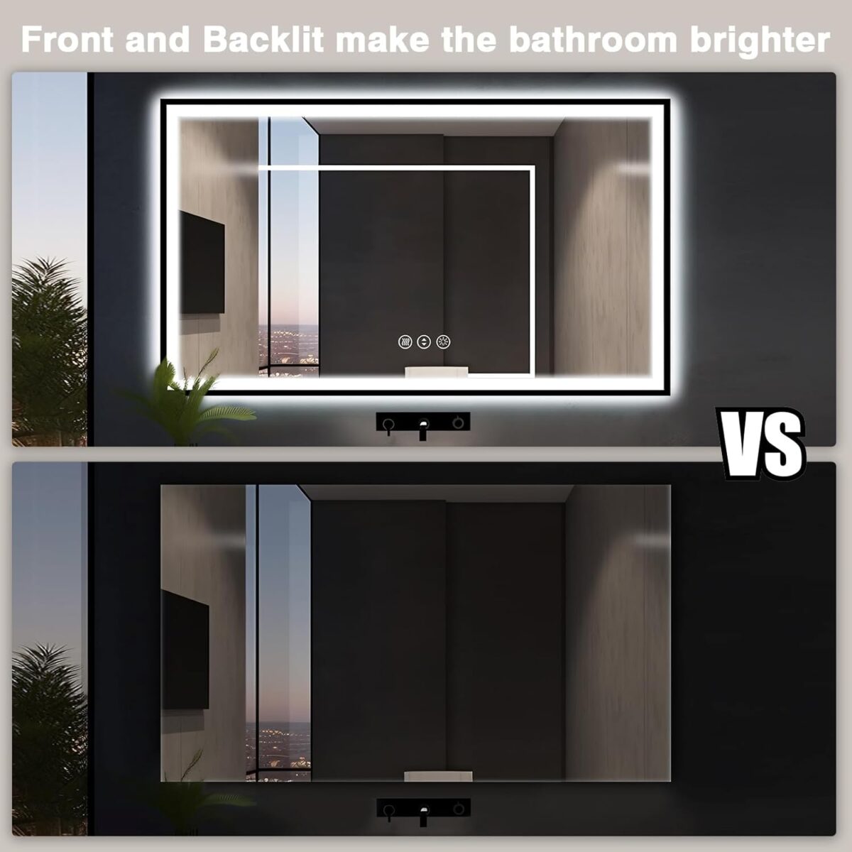60x30 Large LED Bathroom Vanity Mirror - Black Aluminum Framed, Anti-Fog Illuminated, Stepless Dimmable, 3 Colors Smart (Horizontal/Vertical) - Image 7