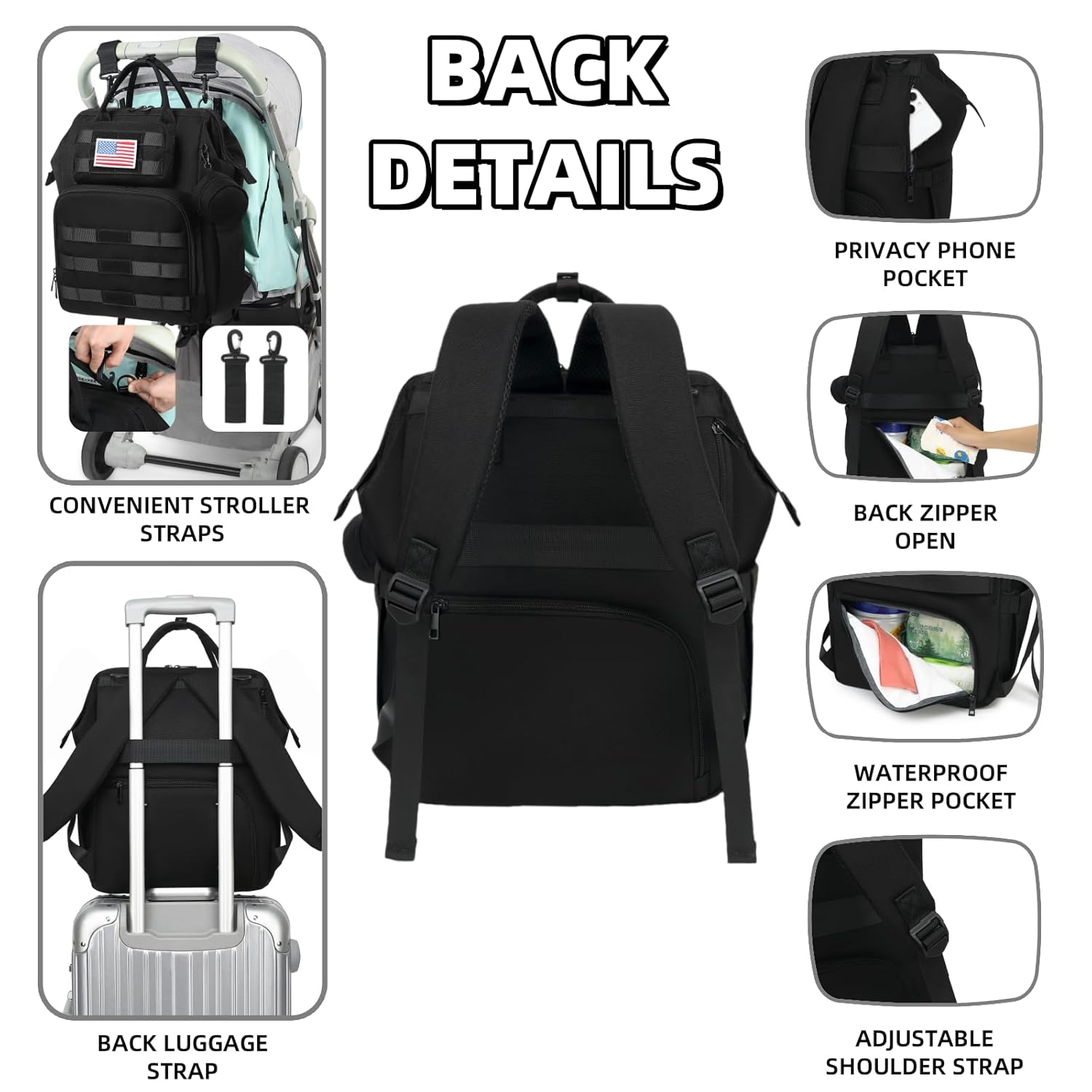 1760930075_Diaper-Bag-Backpack-for-Dad-and-Men-Large-Travel-Baby-Bag-with-Changing-Pad-Pacifier-Case-Removable-Flag-Patch-Baby-Shower-Gifts-Shadow-Black.jpg Diaper Bag Backpack for Dad and Men, Large Travel Baby Bag with Changing Pad, Pacifier Case, Removable Flag Patch - Baby Shower Gifts - Shadow Black - Image 7