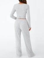 Trendy Queen Women's 2 Piece Matching Lounge Set Long Sleeve Slightly Crop Top Wide Leg Pants Casual Sweatsuit - Image 5