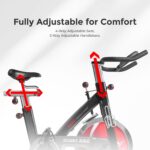Sunny Health & Fitness Heavy-Duty Indoor Stationary Exercise Bike w/49 LB Flywheel & 275LB Capacity, 4-Way Adjustable Seat & Multi-Grip Handlebar for Cardio Training & Cycling workout at Home - Image 6