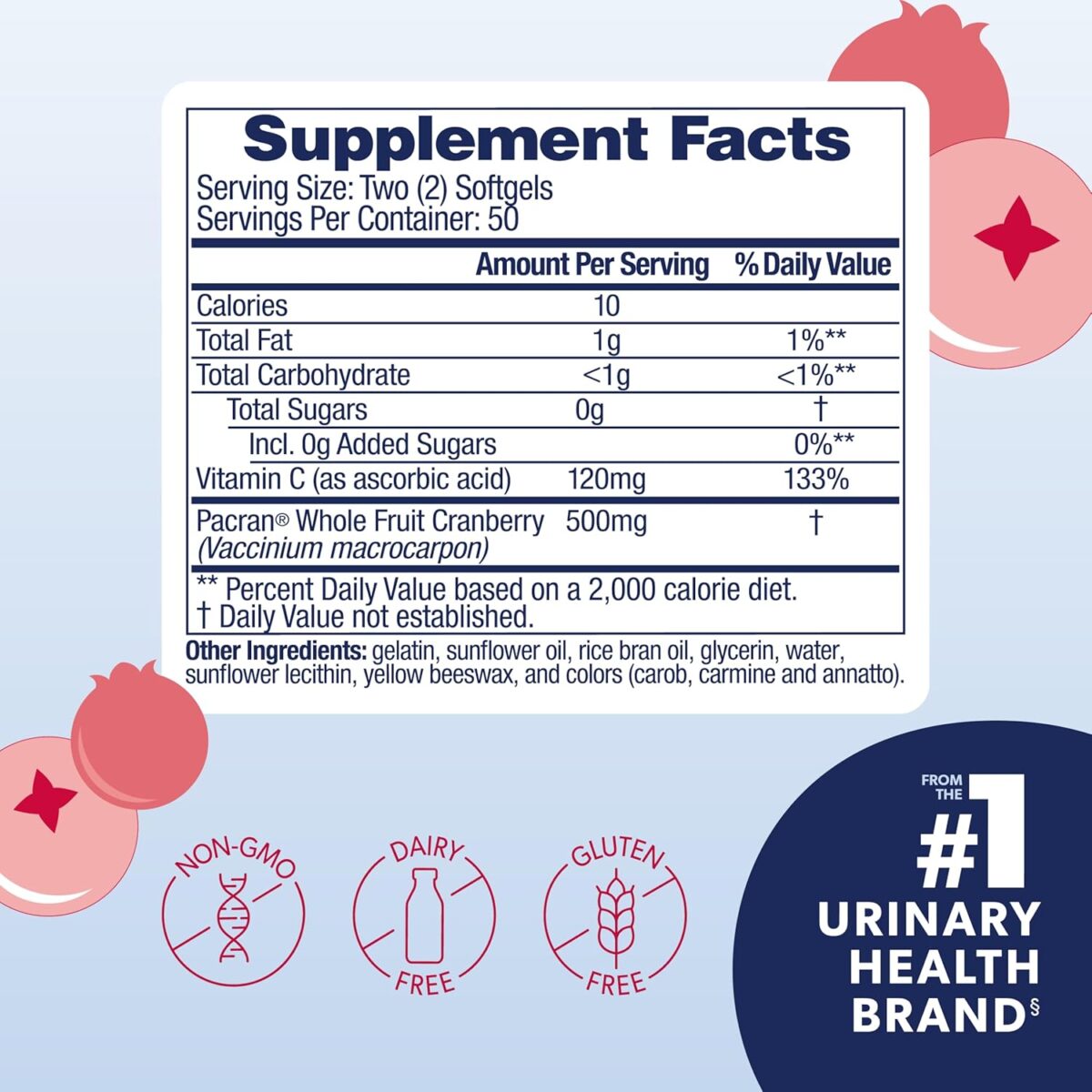 AZO Cranberry Supplement, Made with Concentrated Whole Fruit Cranberry Powder to Help Cleanse and Protect the Urinary Tract*, Sugar Free Cranberry Pills, Non-GMO, 100 Softgels - Image 3