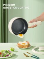 Hot Pot Electric With Steamer, 1.6L Ramen Cooker Non-Stick Sauté Pan for Steak, Egg, Fried Rice, Ramen, Oatmeal, Soup, Portable Personal Perfect Suit Dorm Room and Apartment (White) - Image 4