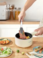 Hot Pot Electric With Steamer, 1.6L Ramen Cooker Non-Stick Sauté Pan for Steak, Egg, Fried Rice, Ramen, Oatmeal, Soup, Portable Personal Perfect Suit Dorm Room and Apartment (White) - Image 5