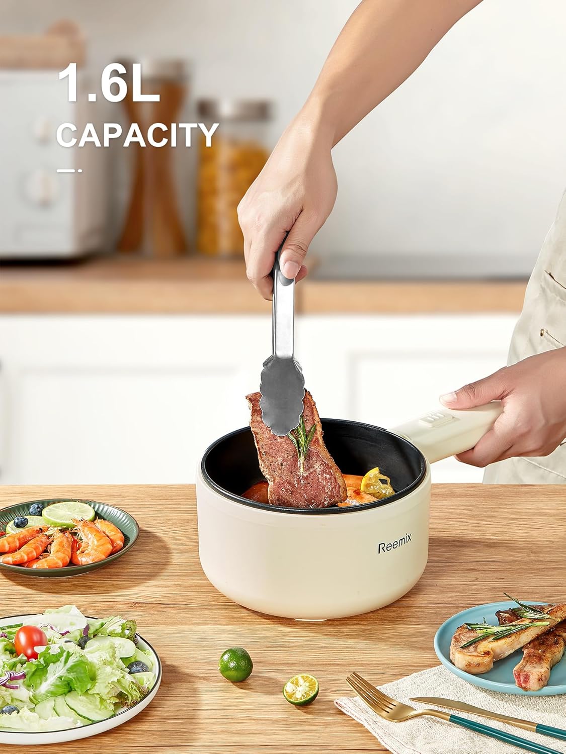 1761005659_Hot-Pot-Electric-With-Steamer-1.6L-Ramen-Cooker-Non-Stick-Saute-Pan-for-Steak-Egg-Fried-Rice-Ramen-Oatmeal-Soup-Portable-Personal-Perfect-Suit-Dorm-Room-and-Apartment-White.jpg Hot Pot Electric With Steamer, 1.6L Ramen Cooker Non-Stick Sauté Pan for Steak, Egg, Fried Rice, Ramen, Oatmeal, Soup, Portable Personal Perfect Suit Dorm Room and Apartment (White) - Image 5
