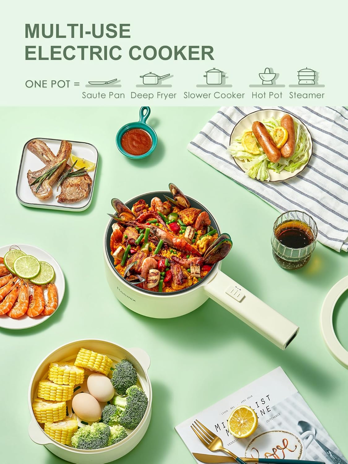 1761005663_Hot-Pot-Electric-With-Steamer-1.6L-Ramen-Cooker-Non-Stick-Saute-Pan-for-Steak-Egg-Fried-Rice-Ramen-Oatmeal-Soup-Portable-Personal-Perfect-Suit-Dorm-Room-and-Apartment-White.jpg Hot Pot Electric With Steamer, 1.6L Ramen Cooker Non-Stick Sauté Pan for Steak, Egg, Fried Rice, Ramen, Oatmeal, Soup, Portable Personal Perfect Suit Dorm Room and Apartment (White) - Image 8