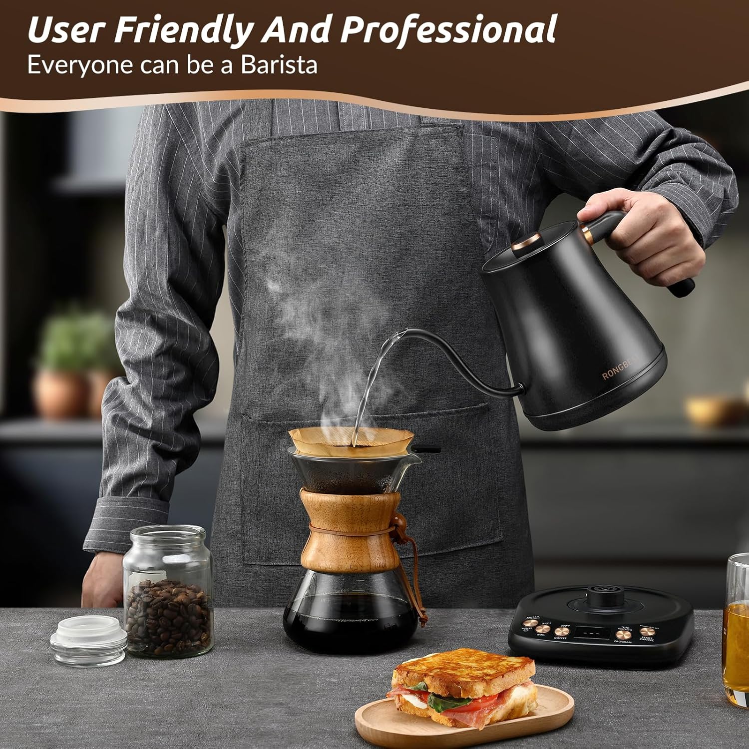 1761006859_Electric-Gooseneck-Kettle-1200W-6-Temperature-Settings-Stainless-Steel-Inner-Lid-Bottom-1L-Quick-Heating-Pour-Over-Kettle-for-Coffee-Tea-Matte-Black.jpg Electric Gooseneck Kettle, 1200W, 6 Temperature Settings, Stainless Steel Inner Lid & Bottom, 1L Quick Heating Pour Over Kettle for Coffee & Tea, Matte Black - Image 3