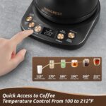 Electric Gooseneck Kettle, 1200W, 6 Temperature Settings, Stainless Steel Inner Lid & Bottom, 1L Quick Heating Pour Over Kettle for Coffee & Tea, Matte Black - Image 4