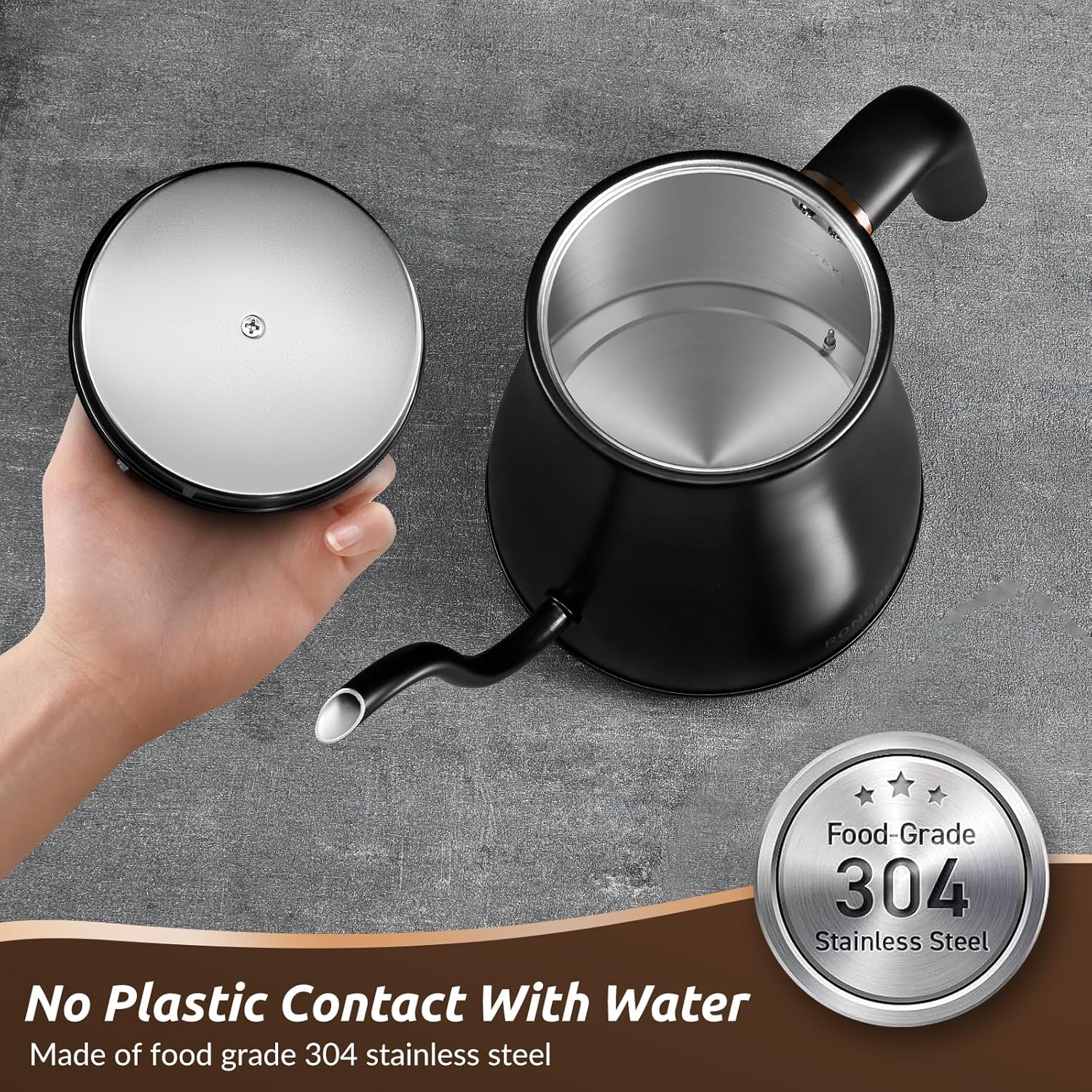 1761006865_Electric-Gooseneck-Kettle-1200W-6-Temperature-Settings-Stainless-Steel-Inner-Lid-Bottom-1L-Quick-Heating-Pour-Over-Kettle-for-Coffee-Tea-Matte-Black.jpg Electric Gooseneck Kettle, 1200W, 6 Temperature Settings, Stainless Steel Inner Lid & Bottom, 1L Quick Heating Pour Over Kettle for Coffee & Tea, Matte Black - Image 6