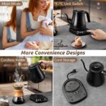 Electric Gooseneck Kettle, 1200W, 6 Temperature Settings, Stainless Steel Inner Lid & Bottom, 1L Quick Heating Pour Over Kettle for Coffee & Tea, Matte Black - Image 9