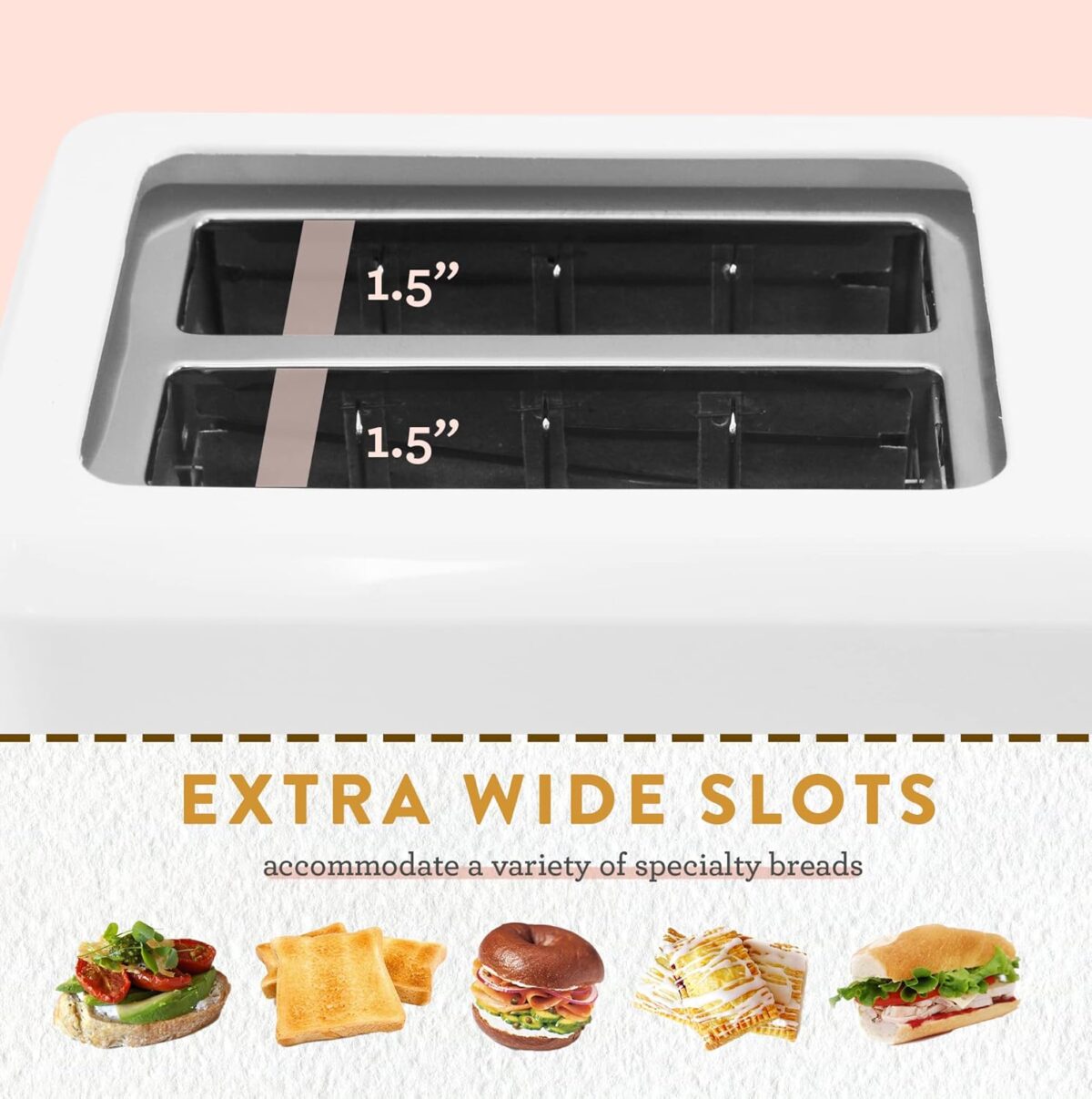 Elite Gourmet ECT-1027 Cool Touch Toaster, 7 Toast Settings Cancel Functions, Slide Out Crumb Tray, Extra Wide 1.5" Slots for Bagels Waffles Specialty Breads, Puff Pastry, Snacks, White - Image 3