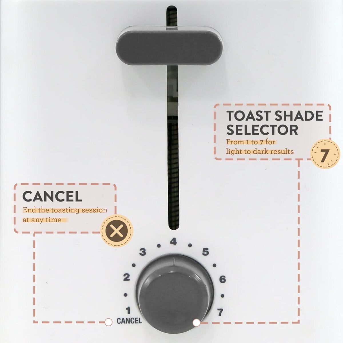 Elite Gourmet ECT-1027 Cool Touch Toaster, 7 Toast Settings Cancel Functions, Slide Out Crumb Tray, Extra Wide 1.5" Slots for Bagels Waffles Specialty Breads, Puff Pastry, Snacks, White - Image 4
