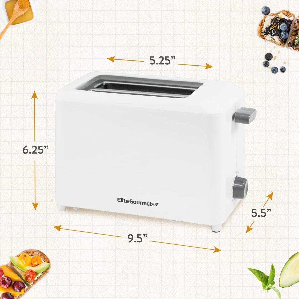 Elite Gourmet ECT-1027 Cool Touch Toaster, 7 Toast Settings Cancel Functions, Slide Out Crumb Tray, Extra Wide 1.5" Slots for Bagels Waffles Specialty Breads, Puff Pastry, Snacks, White - Image 7