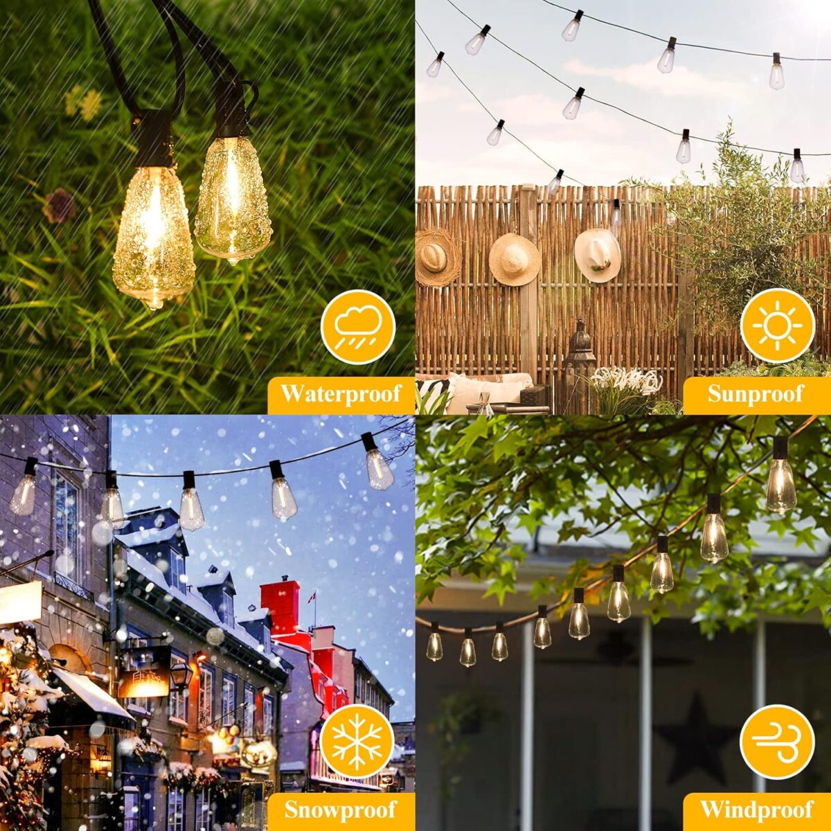 Brightever LED Outdoor String Lights 100FT Patio Lights with 52 Shatterproof ST38 Vintage Edison Bulbs, Outside Hanging Light Waterproof for Porch, Deck, Garden, Backyard, Balcony, Dimmable 2700K - Image 6