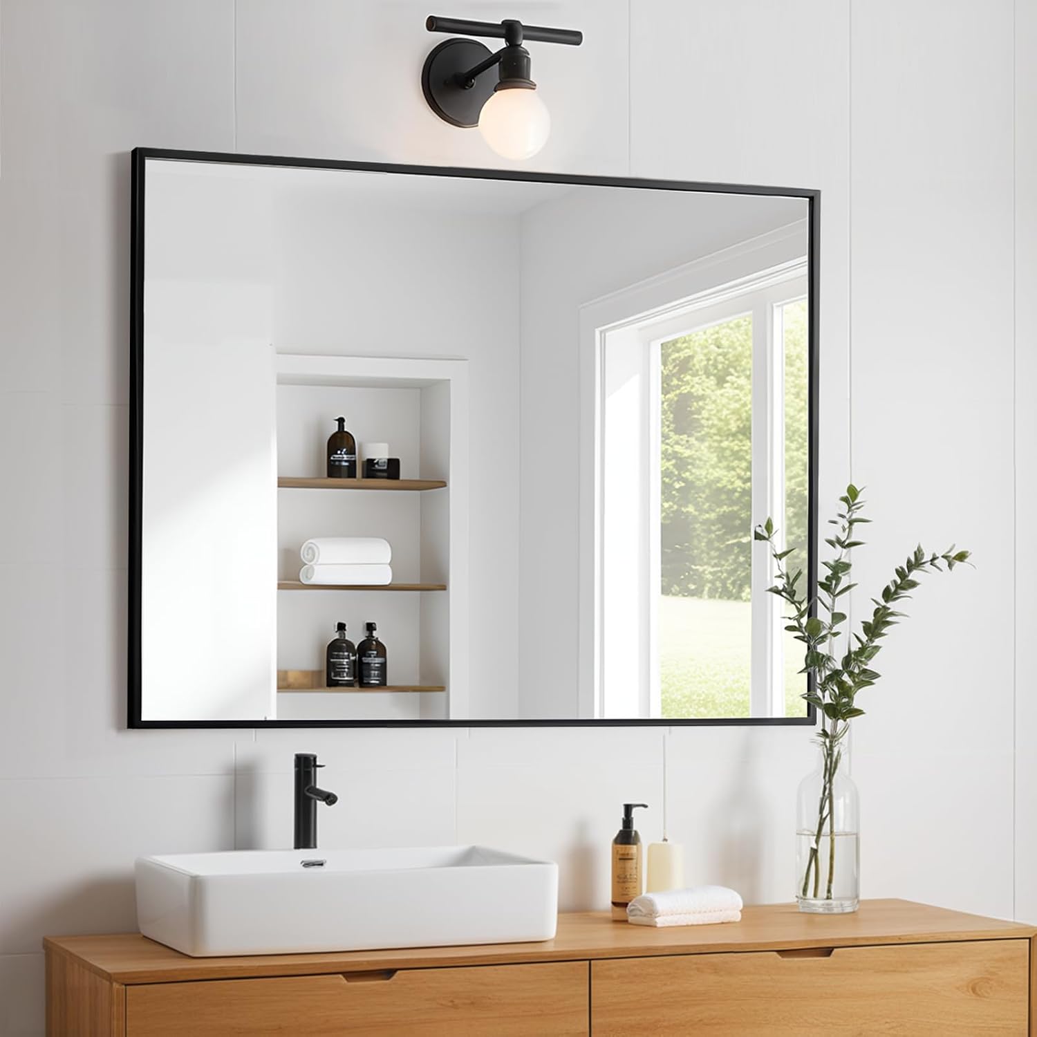 1761032650_Rectangle-Bathroom-Mirror-28x34-inch-Large-Mirror-with-Black-Frame-Rectangular-Vanity-Mirror-28-X-34-Modern-Matte-Wall-Mounting-Mirrors-Hang-Horizontal-or-Vertical.jpg Rectangle Bathroom Mirror 28x34 inch, Large Mirror with Black Frame, Rectangular Vanity Mirror 28" X 34", Modern Matte Wall Mounting Mirrors, Hang Horizontal or Vertical - Image 5