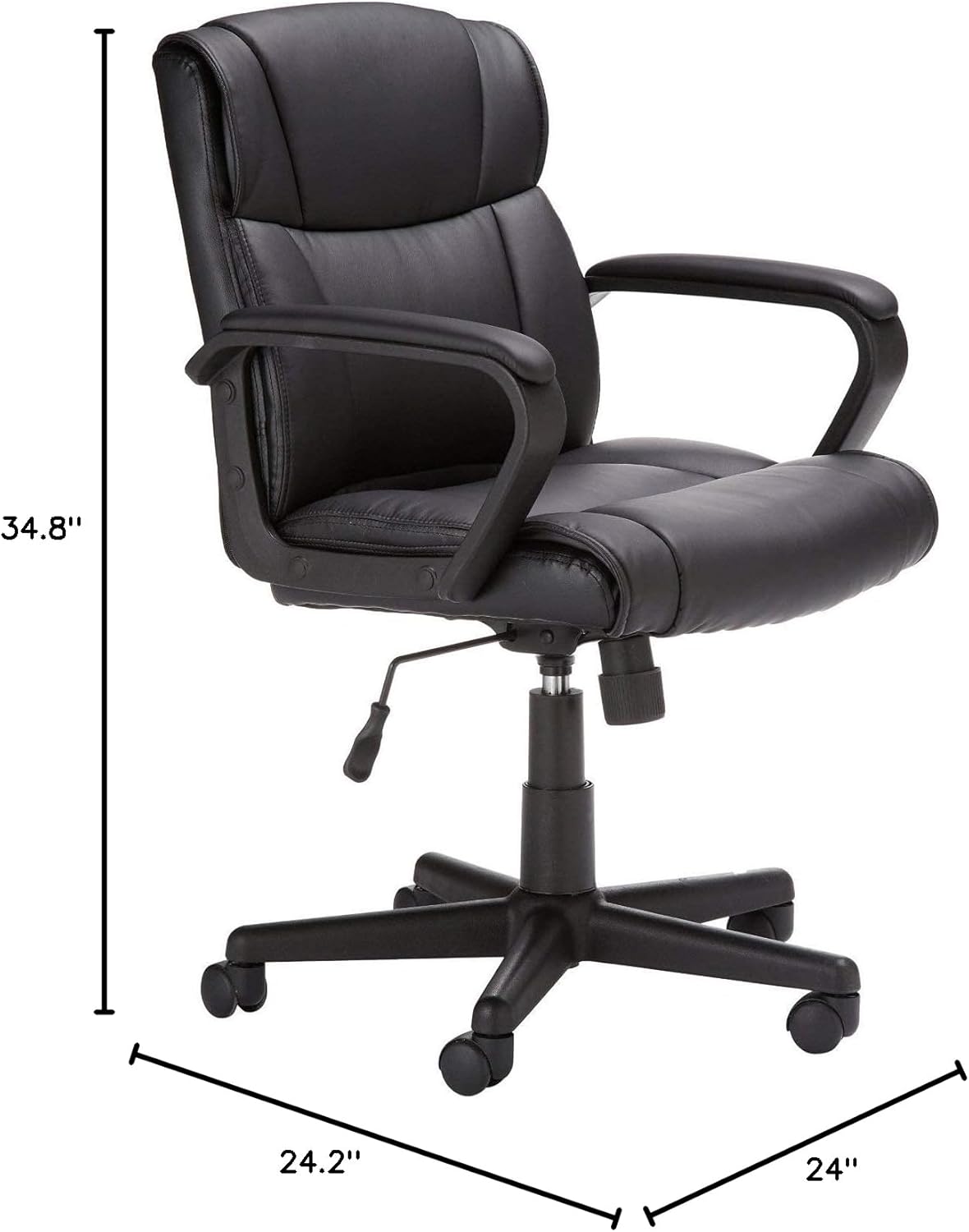 1761032907_Amazon-Basics-Office-Computer-Task-Desk-Chair-with-Padded-Armrests-Mid-Back-Adjustable-360-Swivel-Rolling-275-Pound-Capacity-24.2D-x-24W-x-34.8H-Black-Faux-Leather.jpg Amazon Basics Office Computer Task Desk Chair with Padded Armrests, Mid-Back, Adjustable, 360 Swivel, Rolling, 275 Pound Capacity, 24.2"D x 24"W x 34.8"H, Black Faux Leather - Image 8