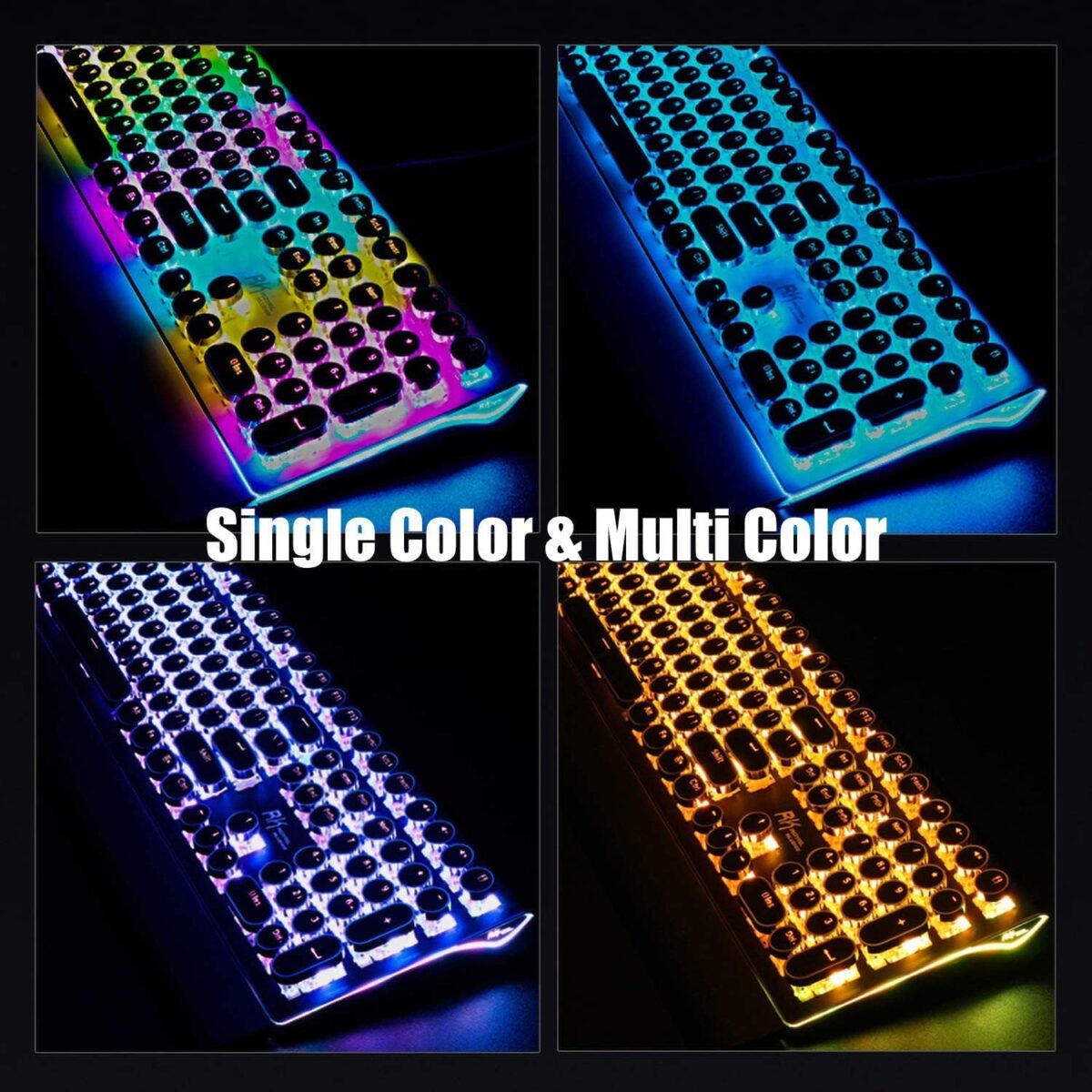 RK ROYAL KLUDGE S108 Typewriter Keyboard, Retro Mechanical Gaming Keyboard Wired 108 Keys with RGB Backlit Sidelight, Detachable Wrist Rest, Round Keycaps Blue Switches - Black - Image 7