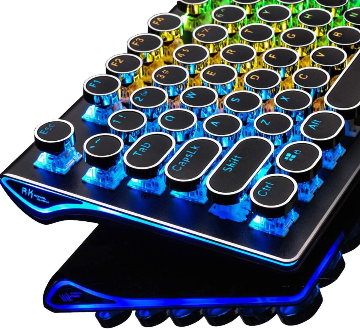 RK ROYAL KLUDGE S108 Typewriter Keyboard, Retro Mechanical Gaming Keyboard Wired 108 Keys with RGB Backlit Sidelight, Detachable Wrist Rest, Round Keycaps Blue Switches - Black - Image 9