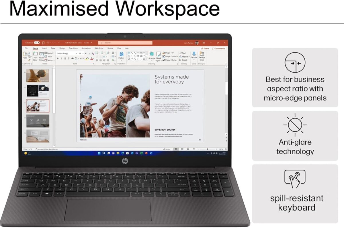 HP 255 G10 Business Laptop (15.6" FHD Anti-Glare, AMD Ryzen 7 7730U (> Intel i7-1355U) 16GB RAM, 512GB SSD) for Home, Student, Military Grade, Webcam w/Shutter, Numeric Keypad, Wi-Fi 6, Win 11 Pro - Image 3