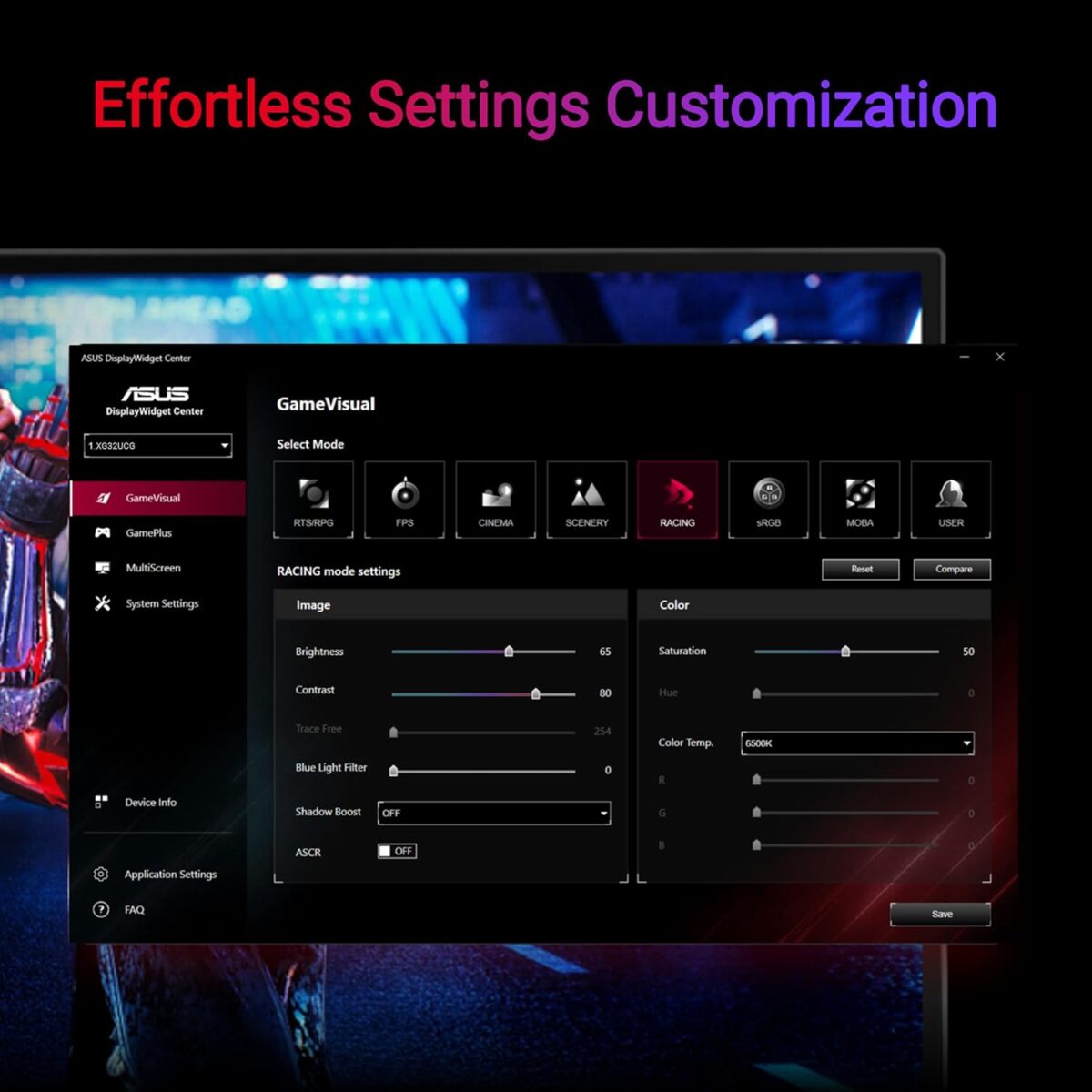 ASUS ROG Strix 32” 4K HDR Gaming Monitor (XG32UCG) – 3840x2160, Dual Mode (4K 160Hz/FHD 320Hz), 0.3ms, Fast IPS, Extreme Low Motion Blur Sync, USB-C, G-SYNC Compatible, Tripod Socket, 3 yr Warranty - Image 9