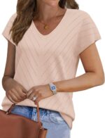 WIHOLL Short Sleeve Sweater for Women V Neck Trendy Summer Tops 2025 Beach Vacation Clothes Travel Business Casual Outfits - Image 3