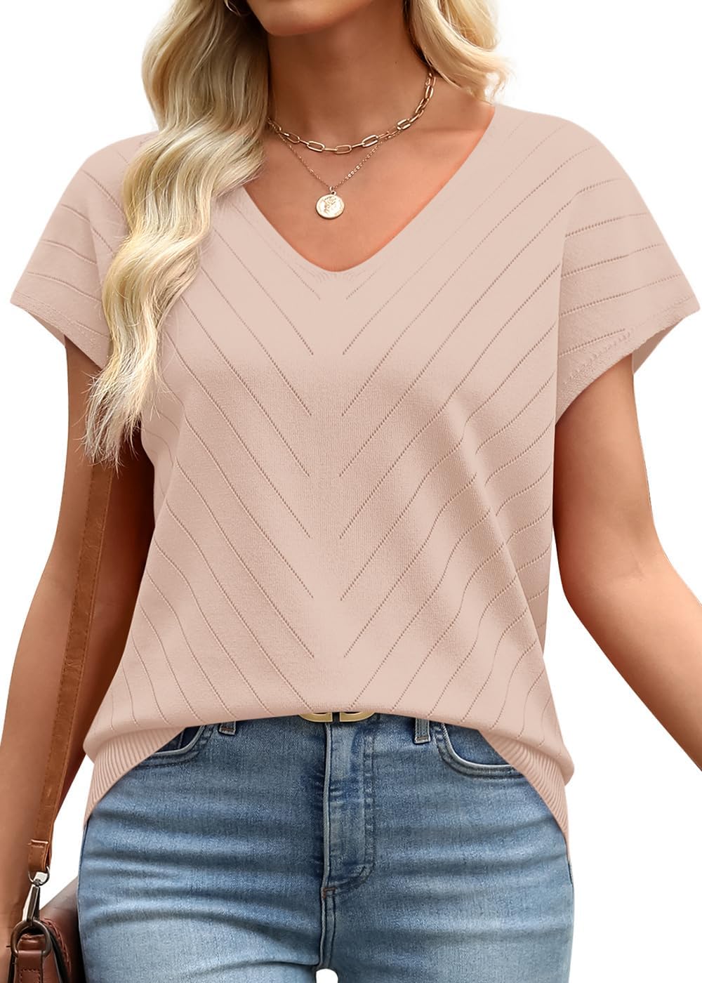 1761034686_WIHOLL-Short-Sleeve-Sweater-for-Women-V-Neck-Trendy-Summer-Tops-2025-Beach-Vacation-Clothes-Travel-Business-Casual-Outfits.jpg WIHOLL Short Sleeve Sweater for Women V Neck Trendy Summer Tops 2025 Beach Vacation Clothes Travel Business Casual Outfits - Image 4