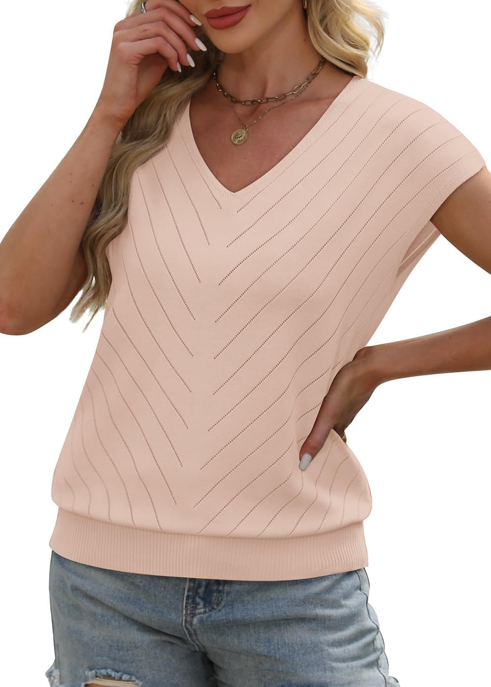 1761034687_WIHOLL-Short-Sleeve-Sweater-for-Women-V-Neck-Trendy-Summer-Tops-2025-Beach-Vacation-Clothes-Travel-Business-Casual-Outfits.jpg WIHOLL Short Sleeve Sweater for Women V Neck Trendy Summer Tops 2025 Beach Vacation Clothes Travel Business Casual Outfits - Image 5