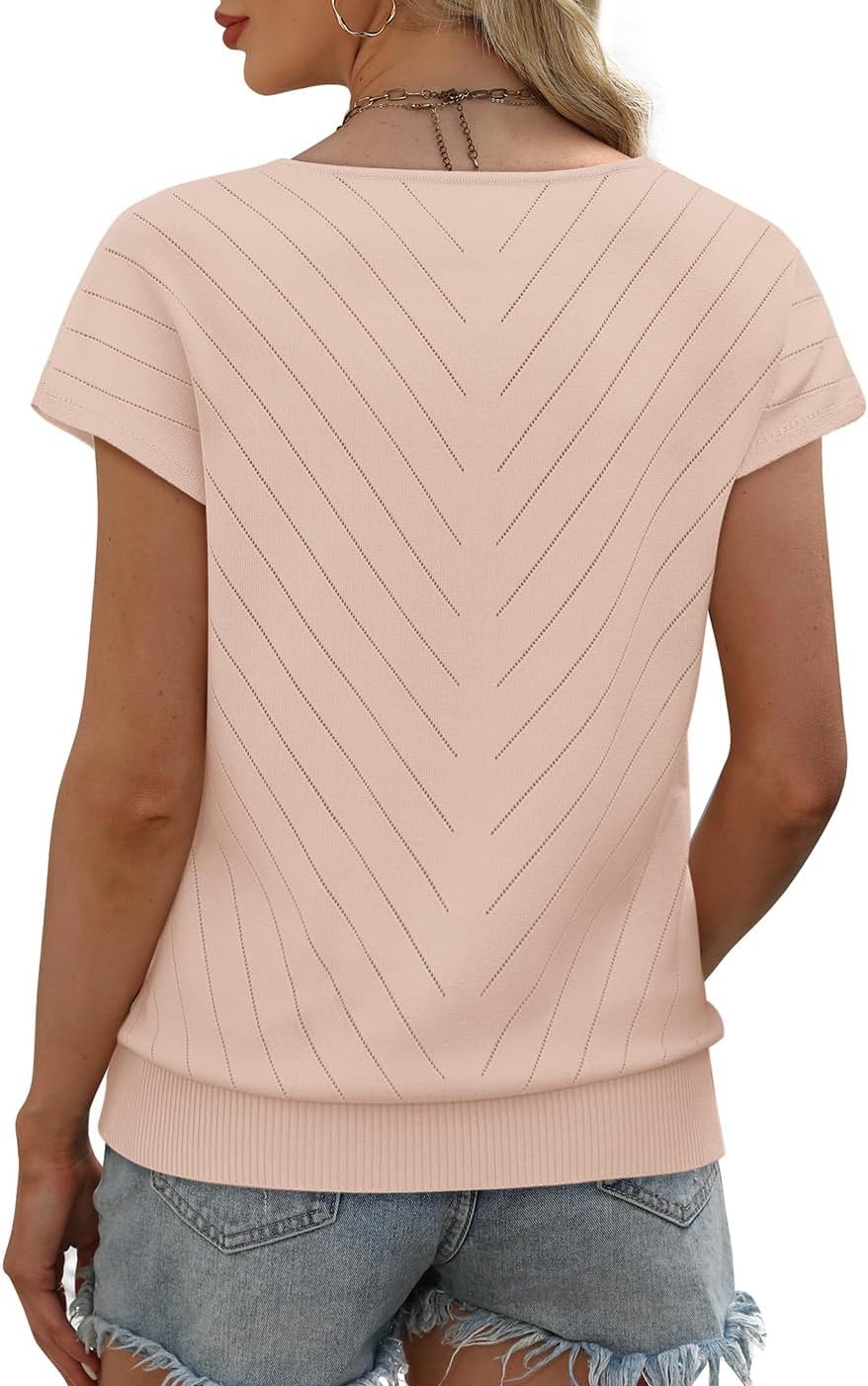 1761034688_WIHOLL-Short-Sleeve-Sweater-for-Women-V-Neck-Trendy-Summer-Tops-2025-Beach-Vacation-Clothes-Travel-Business-Casual-Outfits.jpg WIHOLL Short Sleeve Sweater for Women V Neck Trendy Summer Tops 2025 Beach Vacation Clothes Travel Business Casual Outfits - Image 6