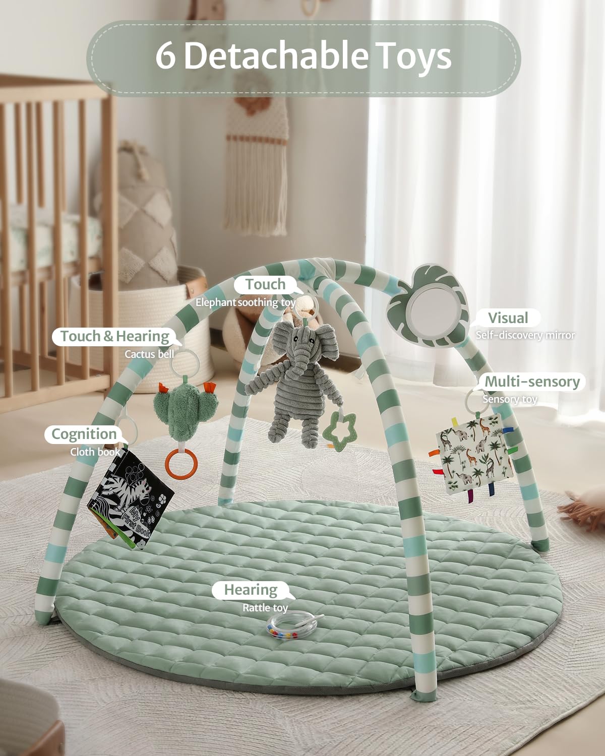 1761081928_Blissful-Diary-Baby-Play-Gym-Mat-Play-Mat-Activity-Mat-with-6-Detachable-Toys-for-Stage-Based-Sensory-Motor-Skill-Development-Easy-to-Install-Clean-Baby-Essentials-Gift-Sage-Green.jpg Blissful Diary Baby Play Gym Mat, Play Mat Activity Mat with 6 Detachable Toys for Stage-Based Sensory & Motor Skill Development, Easy to Install & Clean, Baby Essentials Gift, Sage Green - Image 4