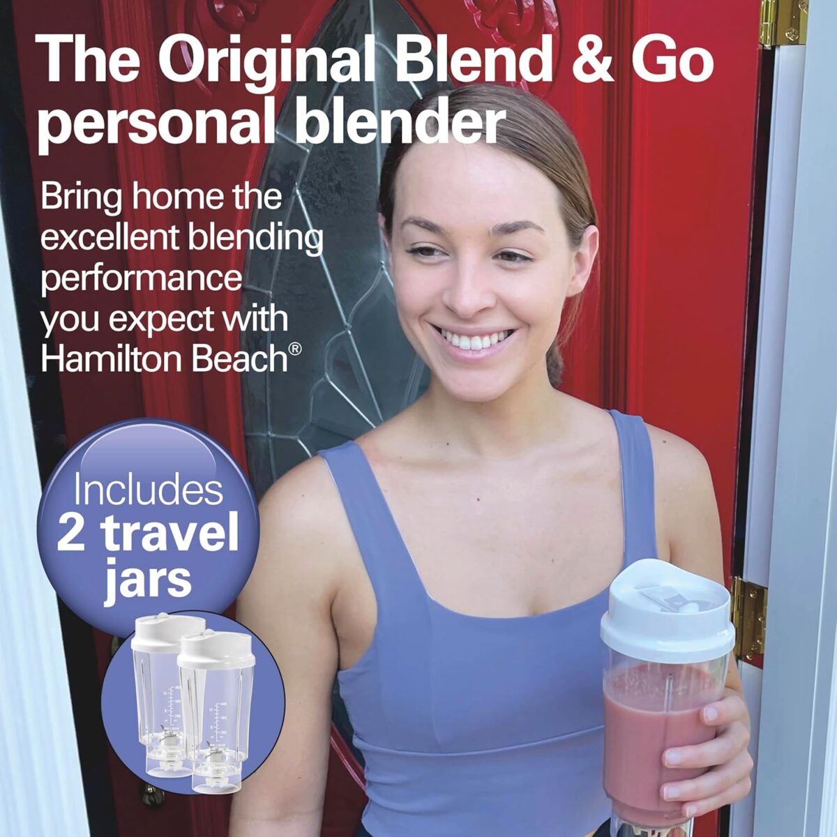 Hamilton Beach Portable Blender for Shakes and Smoothies, 14 Oz BPA Free Travel Cup & Lid, Durable Stainless Steel Blades, Personal Smoothie Blender, 2 Jars - White (51102V) - Image 3