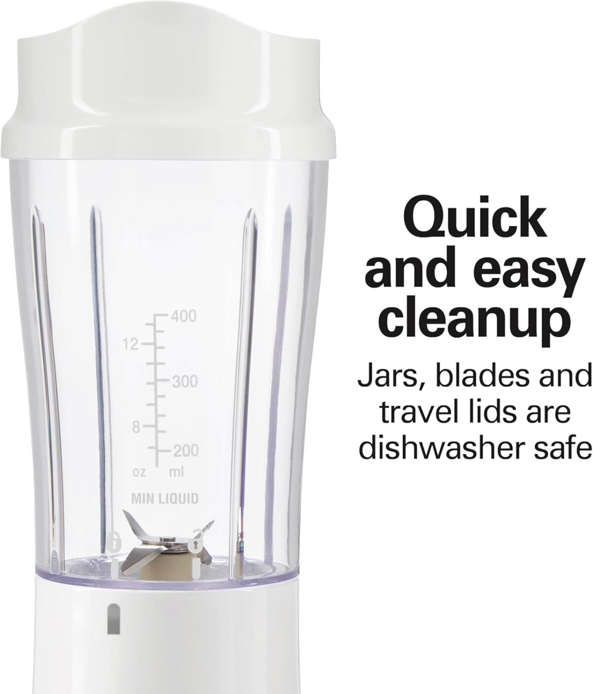 Hamilton Beach Portable Blender for Shakes and Smoothies, 14 Oz BPA Free Travel Cup & Lid, Durable Stainless Steel Blades, Personal Smoothie Blender, 2 Jars - White (51102V) - Image 5