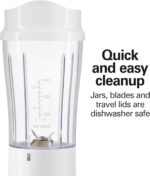 Hamilton Beach Portable Blender for Shakes and Smoothies, 14 Oz BPA Free Travel Cup & Lid, Durable Stainless Steel Blades, Personal Smoothie Blender, 2 Jars - White (51102V) - Image 5