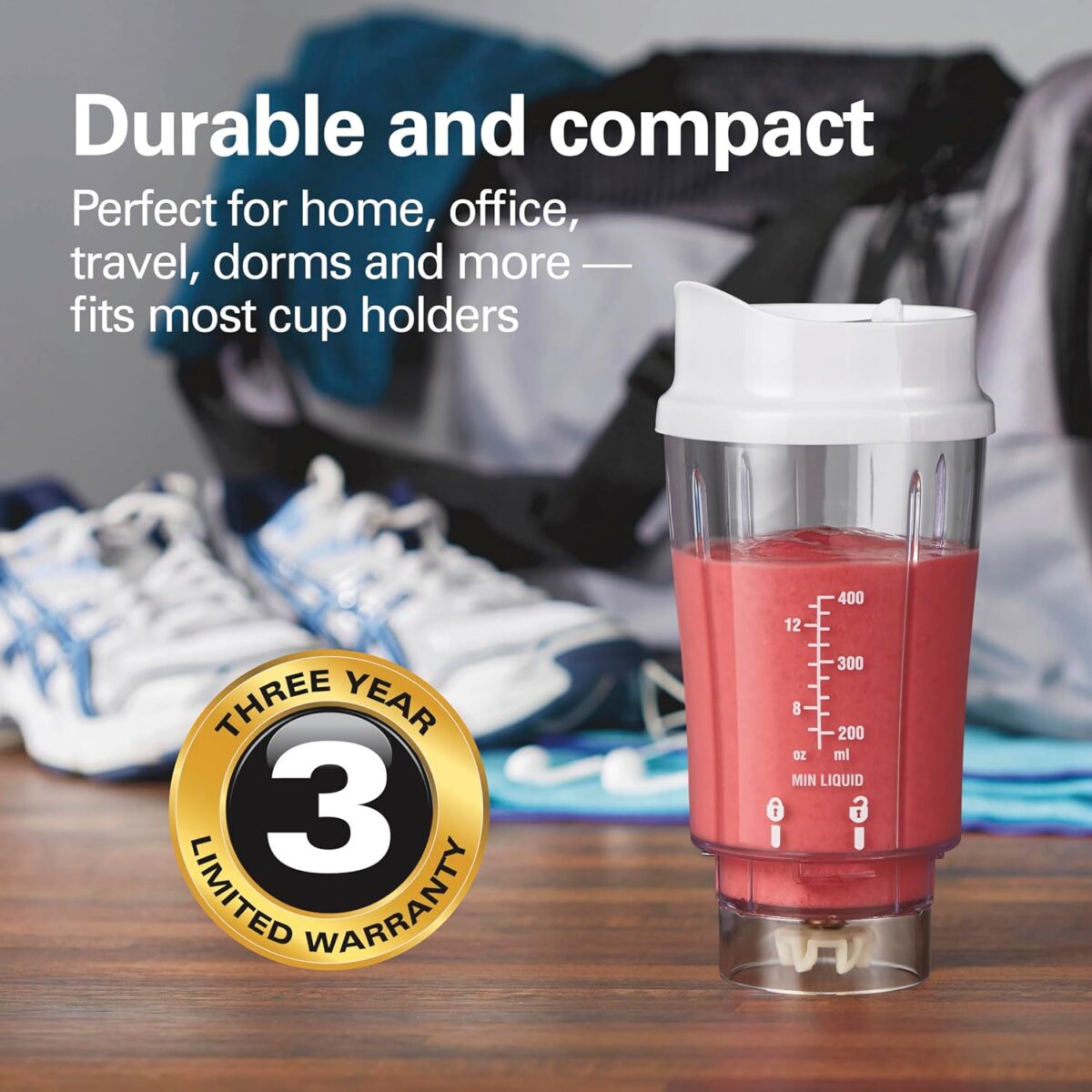 Hamilton Beach Portable Blender for Shakes and Smoothies, 14 Oz BPA Free Travel Cup & Lid, Durable Stainless Steel Blades, Personal Smoothie Blender, 2 Jars - White (51102V) - Image 6