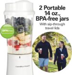 Hamilton Beach Portable Blender for Shakes and Smoothies, 14 Oz BPA Free Travel Cup & Lid, Durable Stainless Steel Blades, Personal Smoothie Blender, 2 Jars - White (51102V) - Image 8