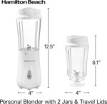 Hamilton Beach Portable Blender for Shakes and Smoothies, 14 Oz BPA Free Travel Cup & Lid, Durable Stainless Steel Blades, Personal Smoothie Blender, 2 Jars - White (51102V) - Image 9