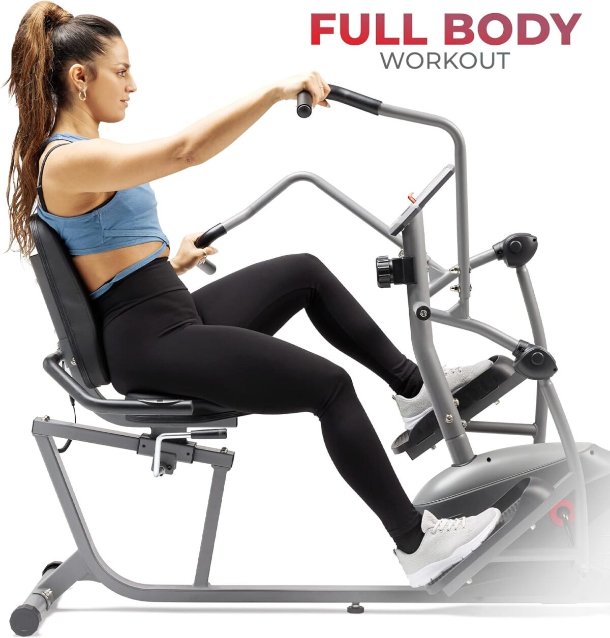 Sunny Health & Fitness Smart Recumbent Bike, Full-Body Home Training with Arm/Leg Exercisers, Indoor Cycling Workout Machine Plus Adjustable Seat & Bulit-in Pulse Sensors, Free SunnyFit App Connection - Image 5