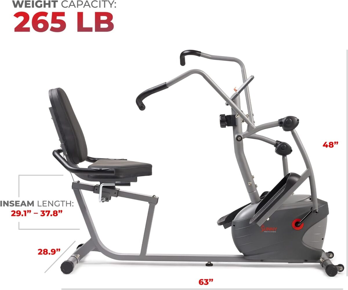 Sunny Health & Fitness Smart Recumbent Bike, Full-Body Home Training with Arm/Leg Exercisers, Indoor Cycling Workout Machine Plus Adjustable Seat & Bulit-in Pulse Sensors, Free SunnyFit App Connection - Image 7