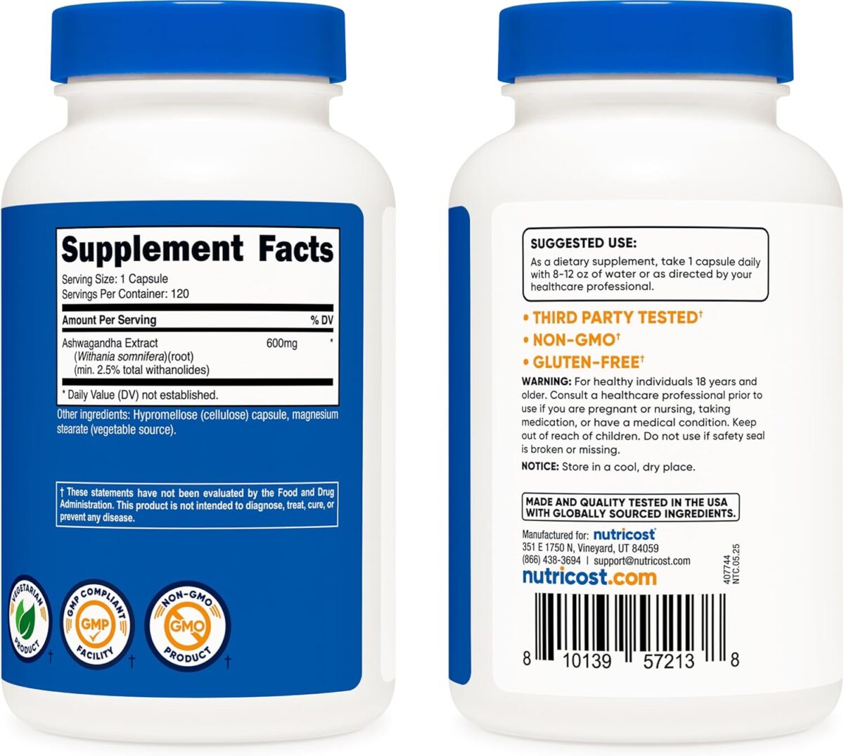 Nutricost Ashwagandha Herbal Supplement 600mg, 120 Capsules - Vegetarian, Non-GMO, Gluten Free, Ashwagandha Root - Image 5