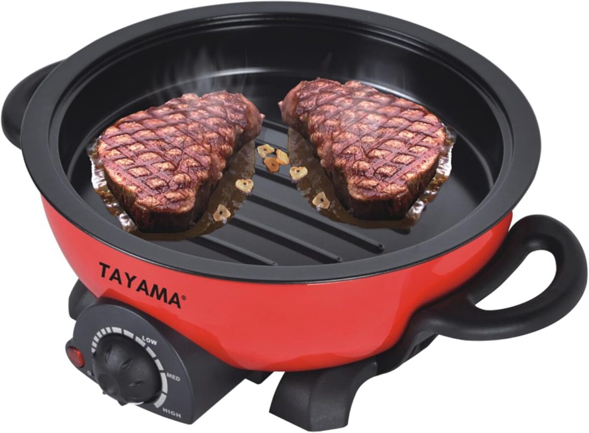 Shabu and Grill 3 Qt. Red Electric Multi-Cooker with Stainless Steel Pot - Image 3
