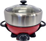 Shabu and Grill 3 Qt. Red Electric Multi-Cooker with Stainless Steel Pot - Image 5